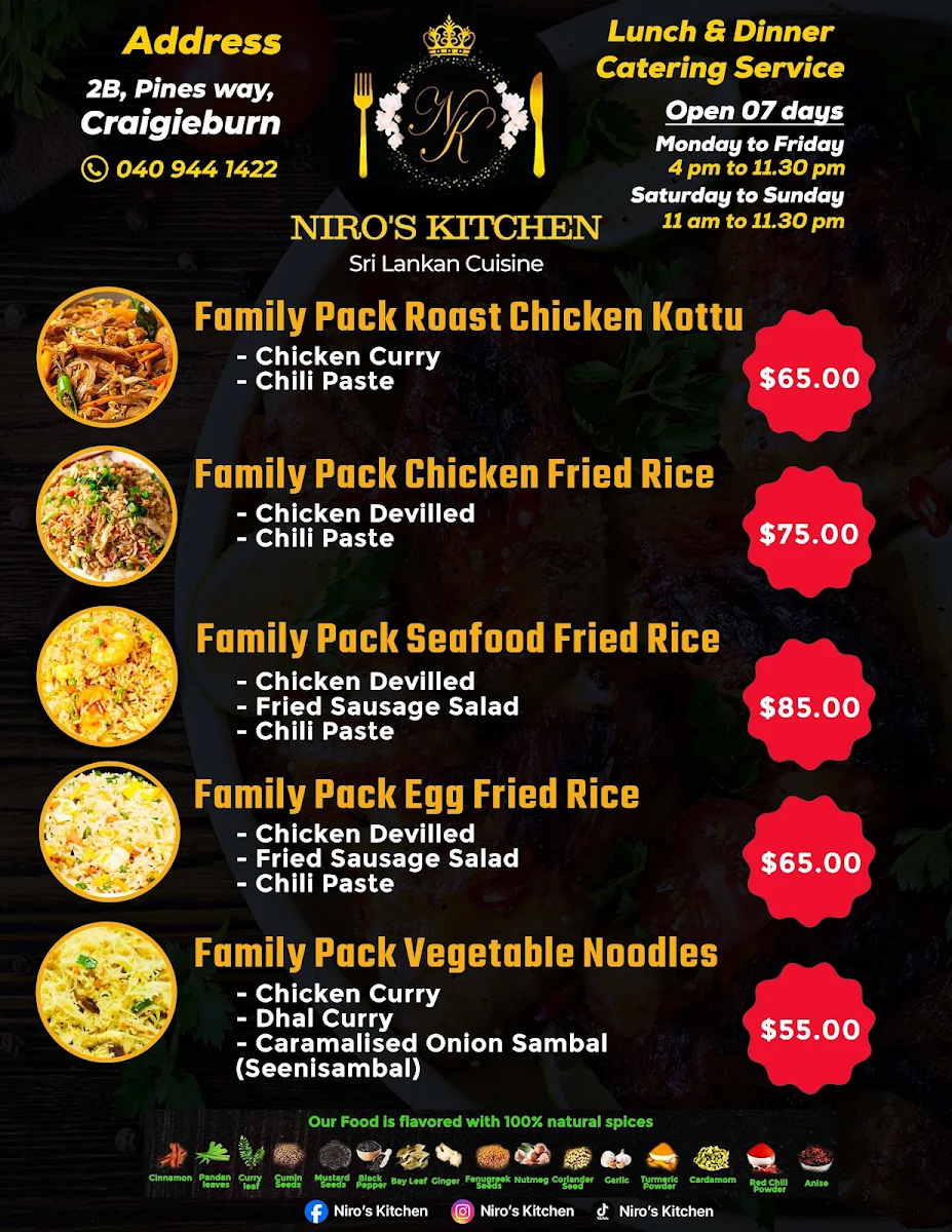 Menu, Niro’s Kitchen