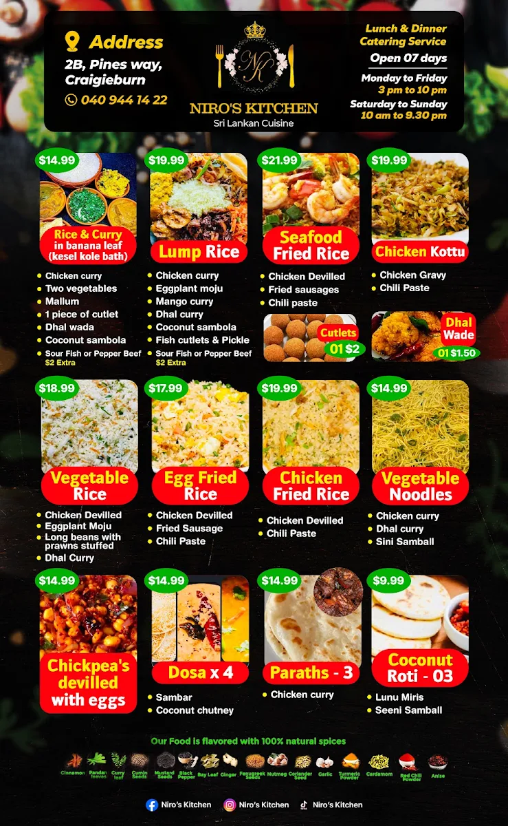 Menu, Niro’s Kitchen