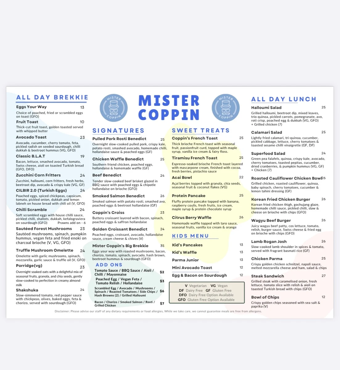 Menu, Mister Coppin