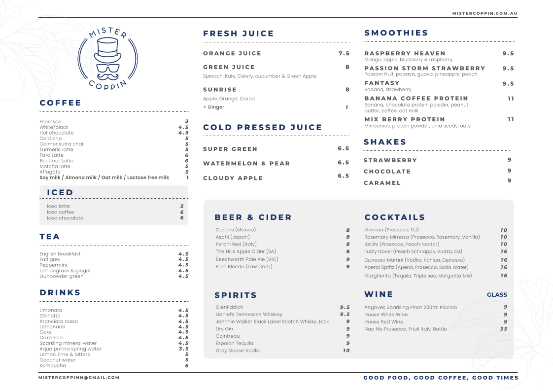 Menu, Mister Coppin