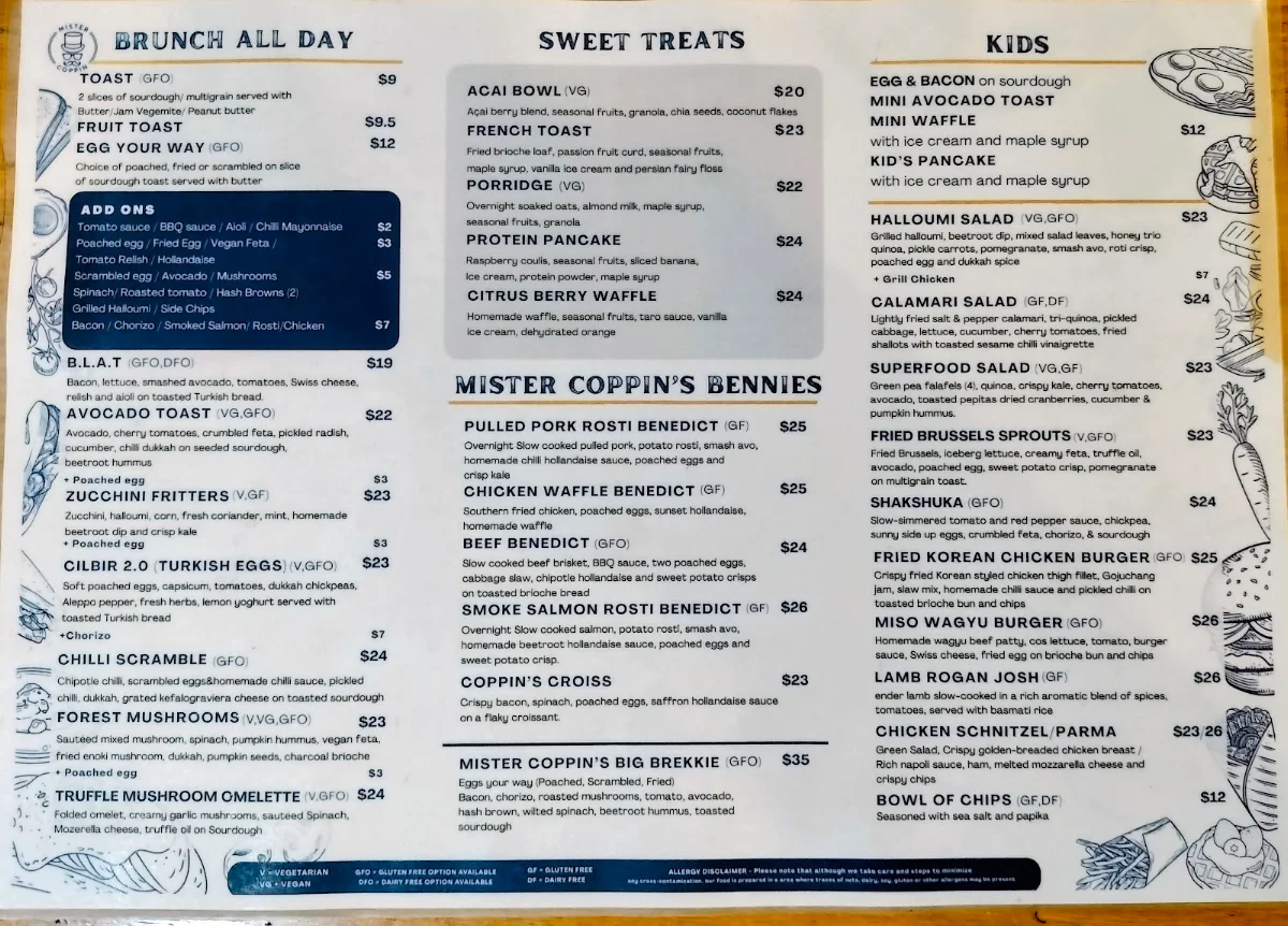 Menu, Mister Coppin