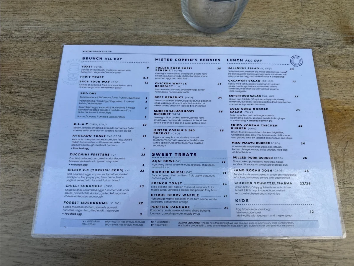 Menu, Mister Coppin