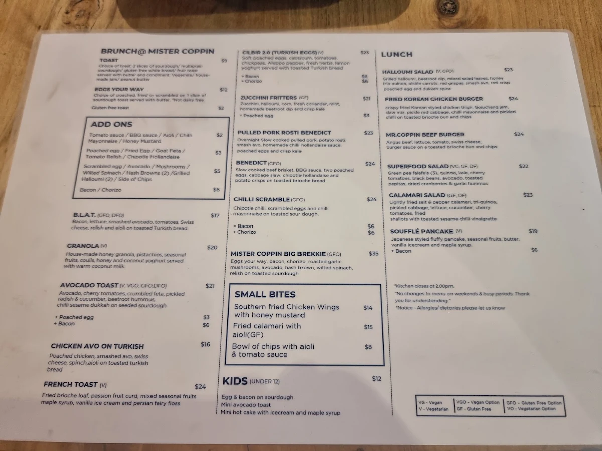 Menu, Mister Coppin