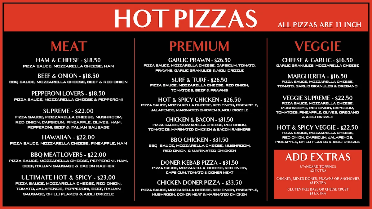 Menu, Tully KEBAB & PIZZA
