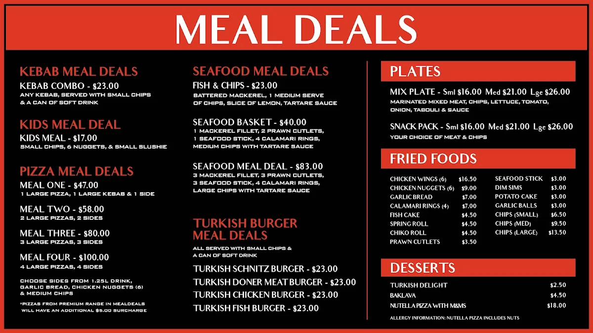 Menu, Tully KEBAB & PIZZA