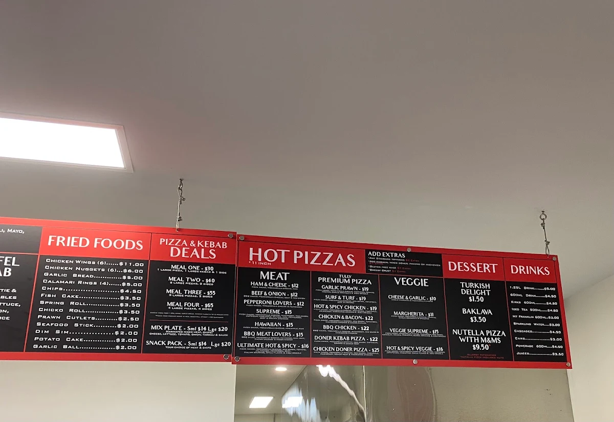 Menu, Tully KEBAB & PIZZA