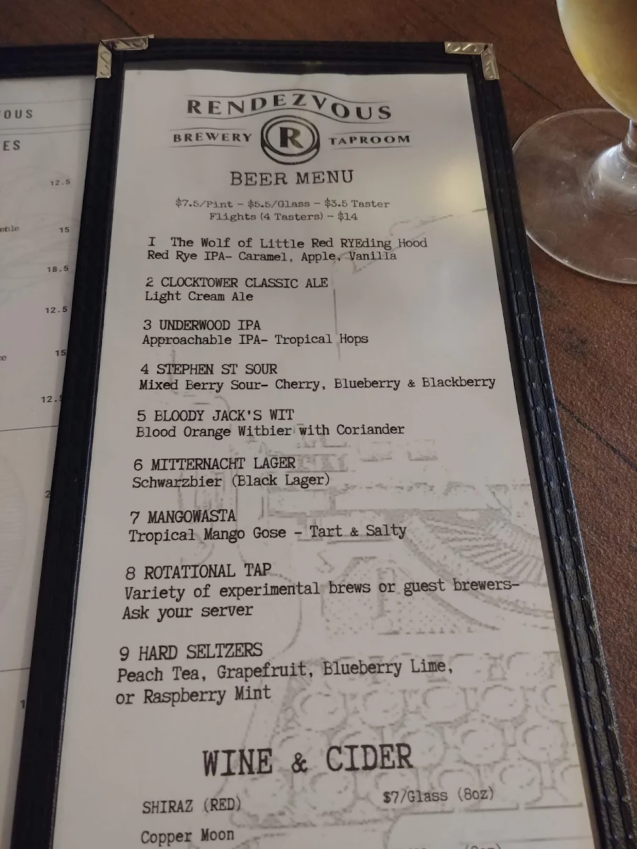 Menu, Rendezvous Eatery and Taproom