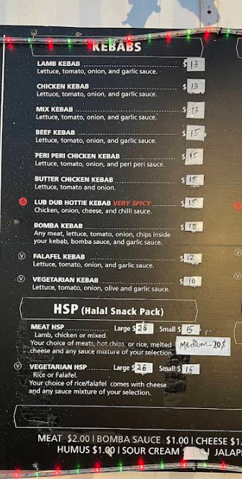 Menu, Spot On Kebabs