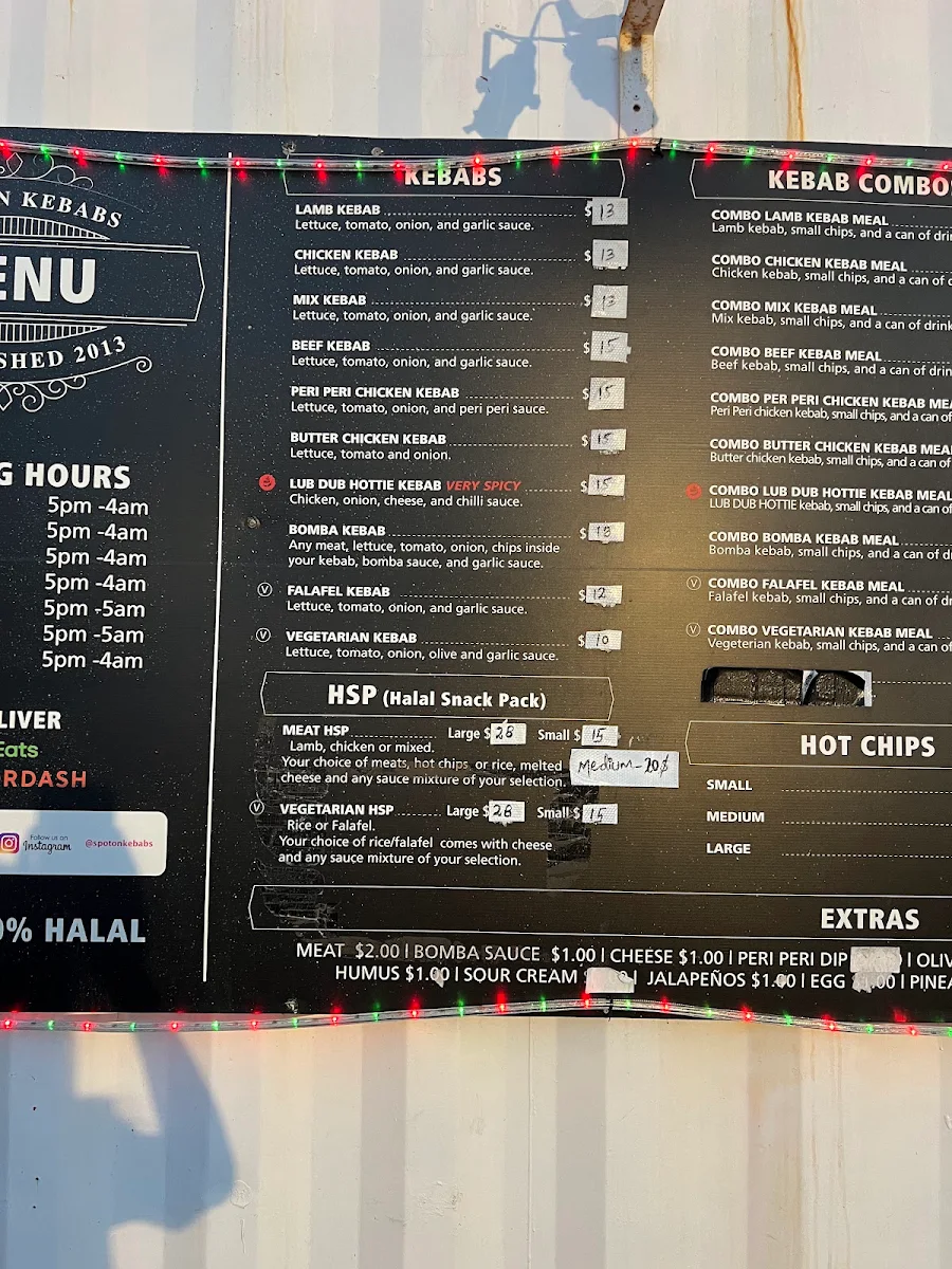 Menu, Spot On Kebabs