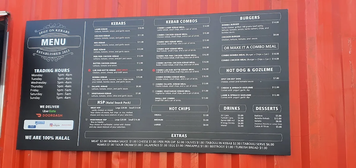 Menu, Spot On Kebabs