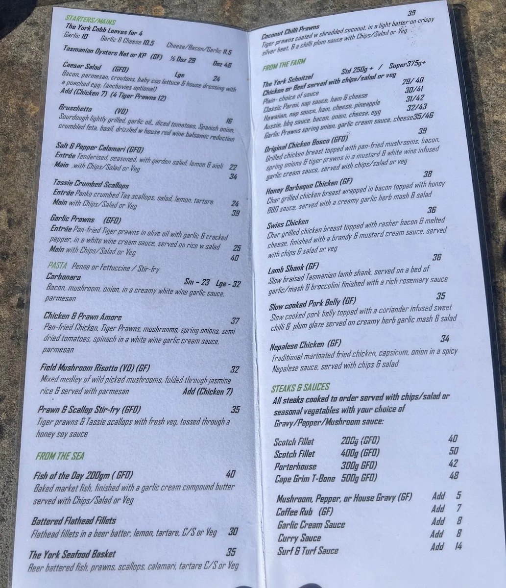 Menu, 12 Mile Steakhouse