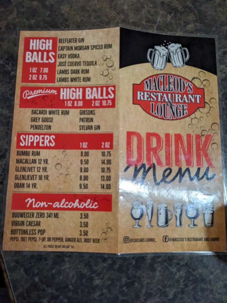 Menu, MacLeod's Restaurant & Lounge