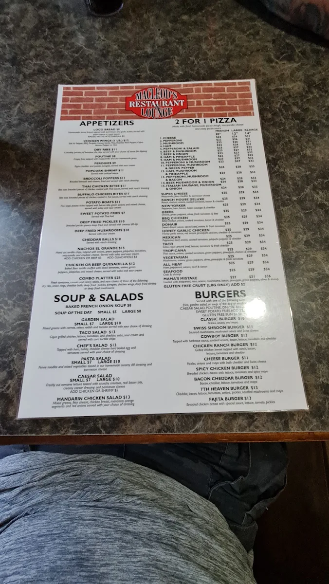 Menu, MacLeod's Restaurant & Lounge