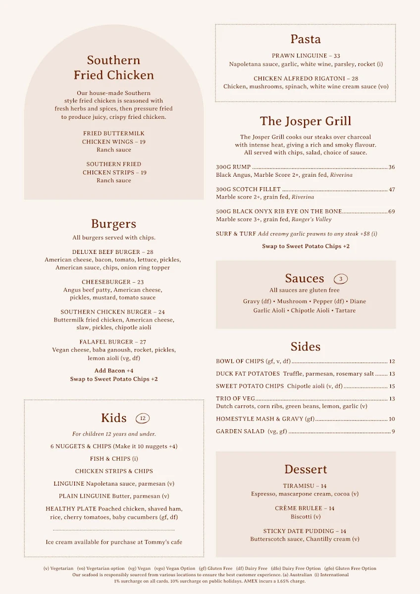 Menu, The Vineyard - Sydney
