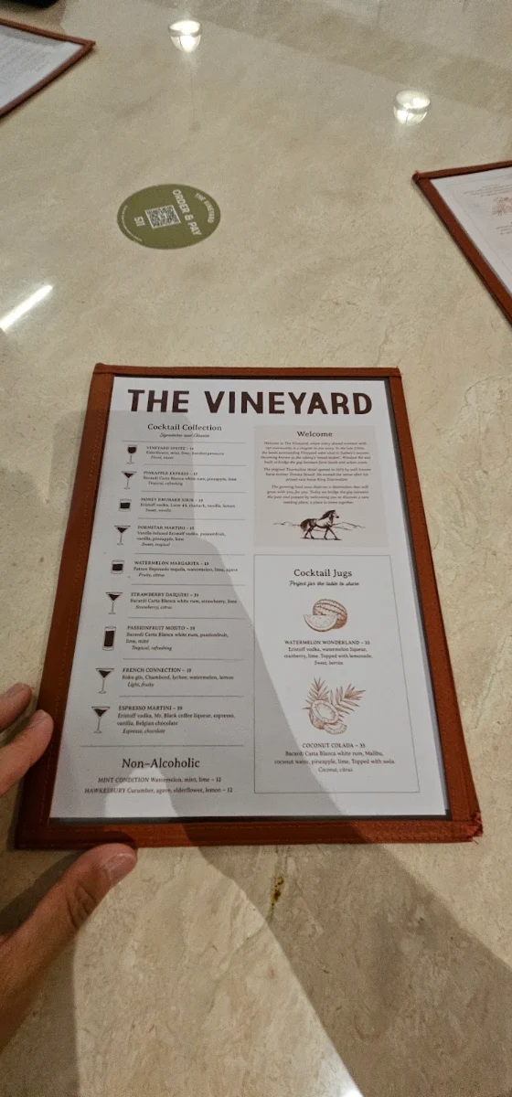 Menu, The Vineyard - Sydney