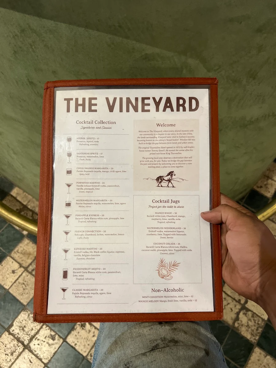 Menu, The Vineyard - Sydney