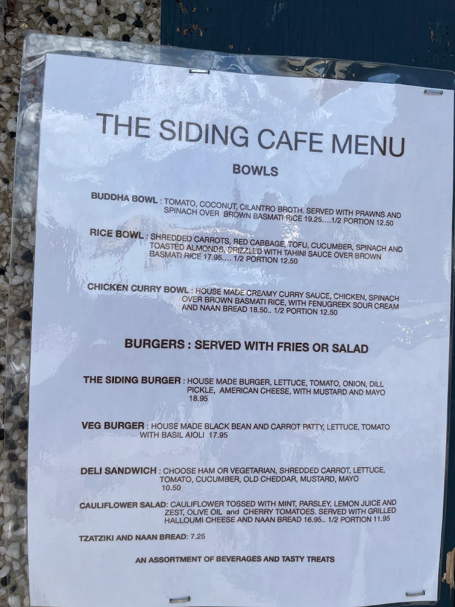 Menu, The Siding Café