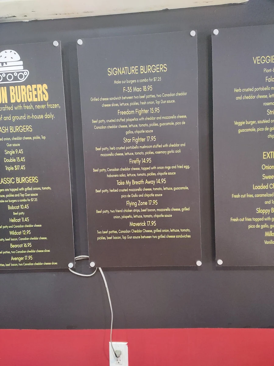 Menu, Top Gun Burger