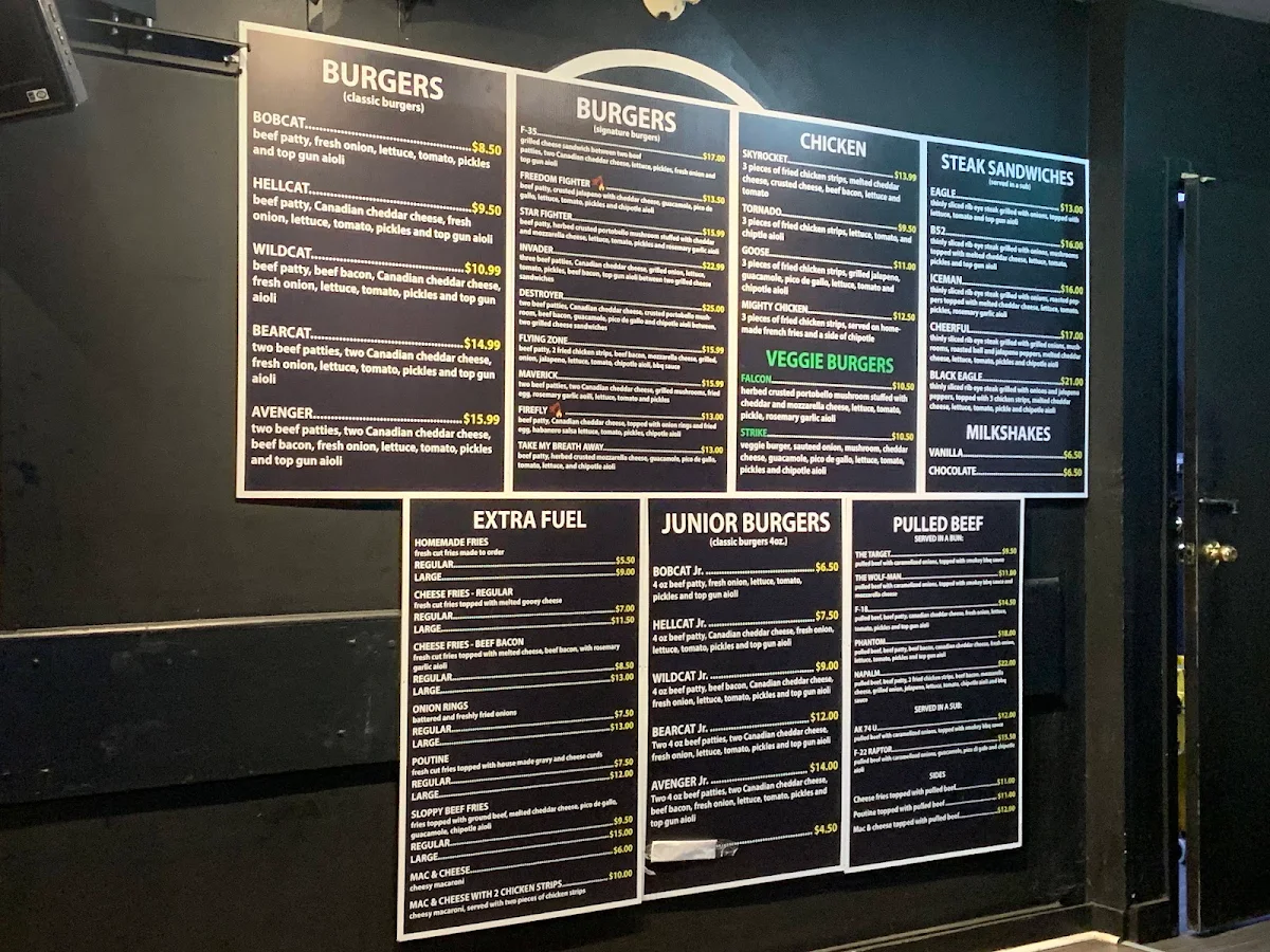 Menu, Top Gun Burger