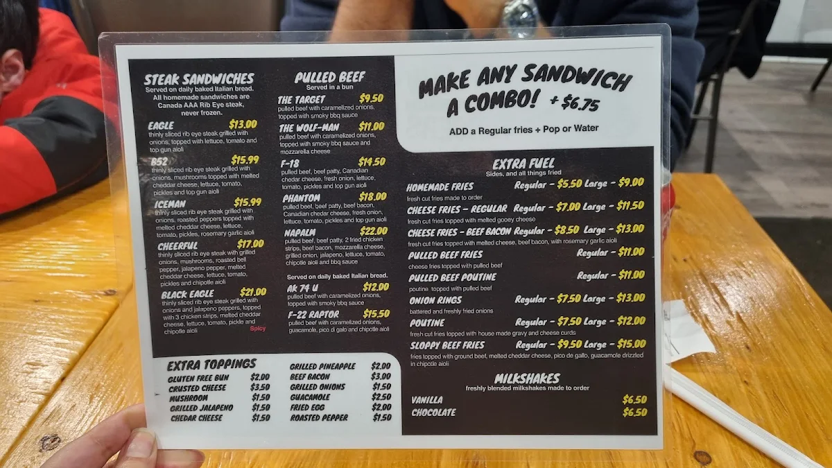 Menu, Top Gun Burger