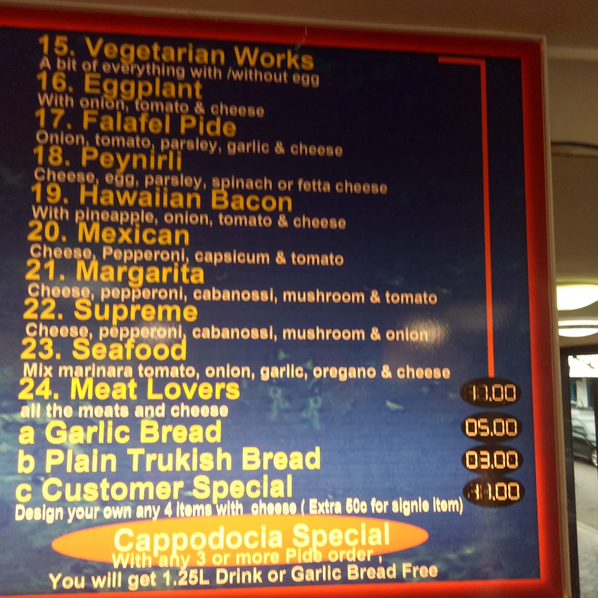 Menu, Cappodocia