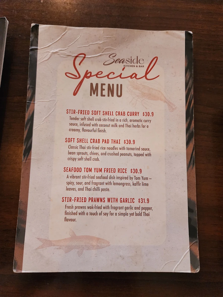 Menu, SEASIDE Kitchen & Bar Burleigh heads