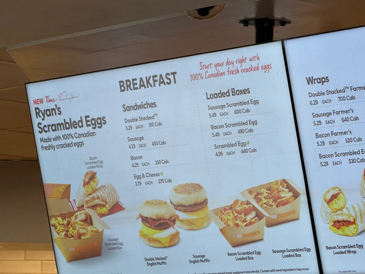 Menu, Tim Hortons
