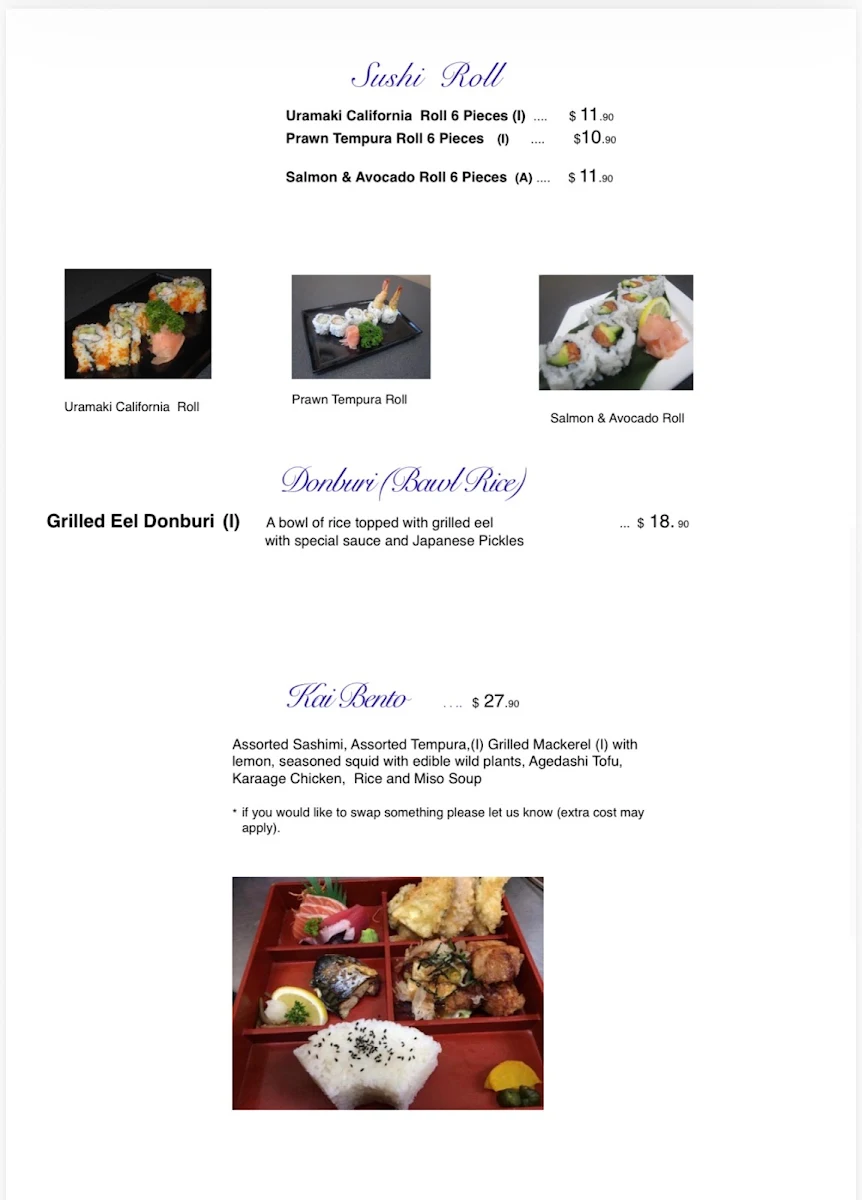 Menu, Kai Japanese