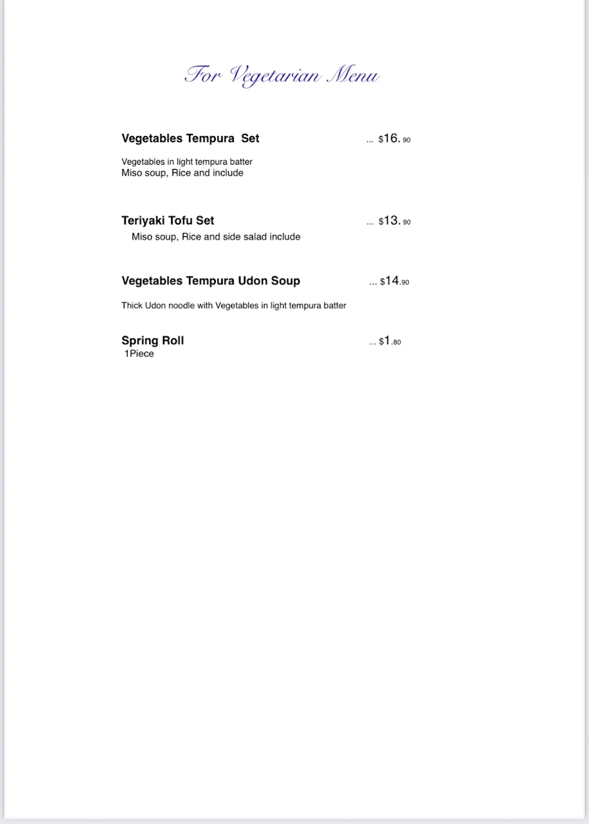 Menu, Kai Japanese