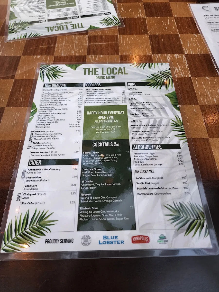 Menu, The Local Restaurant and Bar