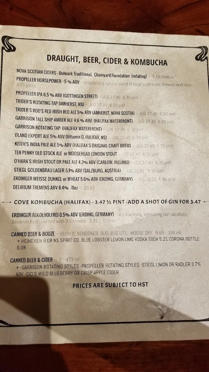 Menu, The Local Restaurant and Bar