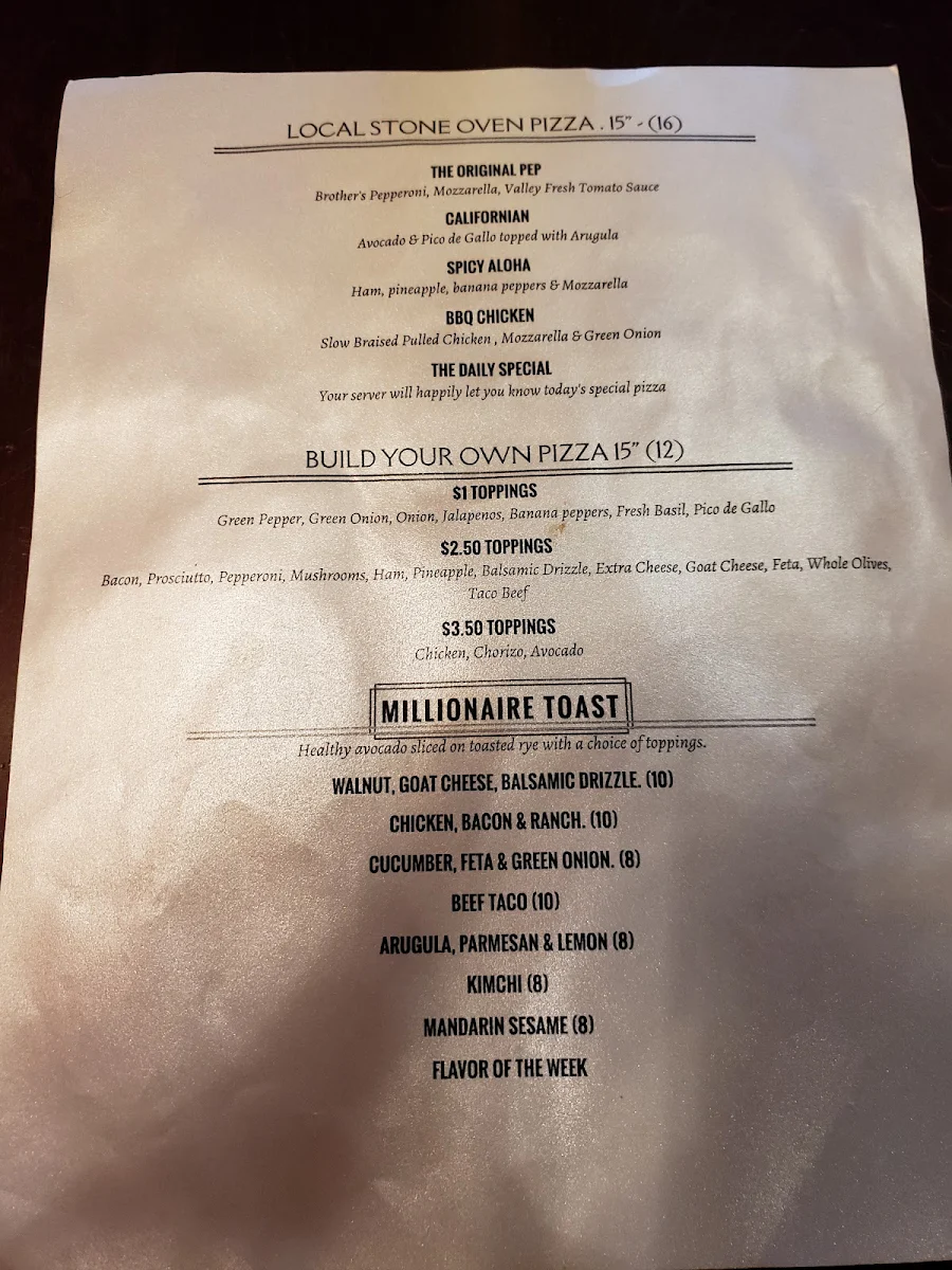 Menu, The Local Restaurant and Bar