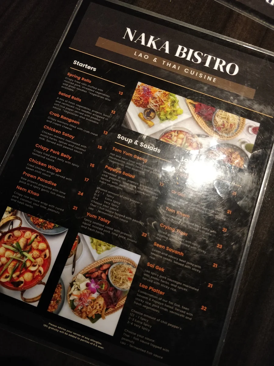 Menu, Naka Bistro Lao & Thai Cuisine
