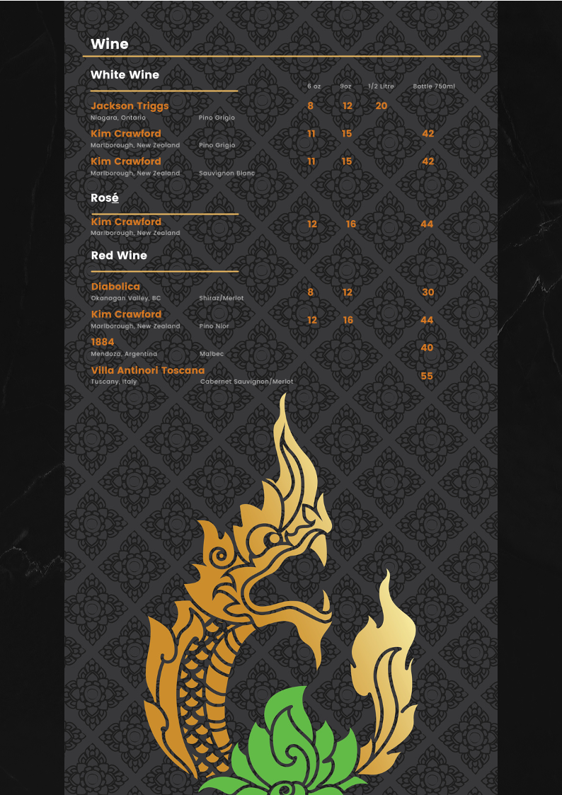Menu, Naka Bistro Lao & Thai Cuisine