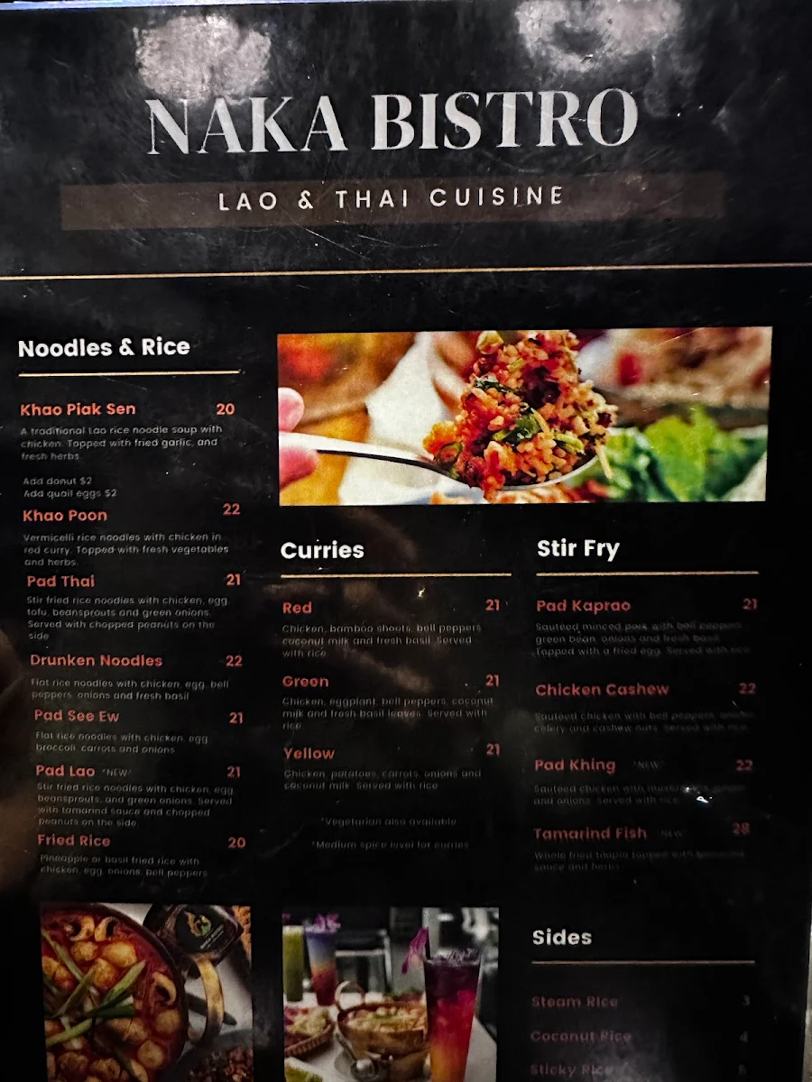 Menu, Naka Bistro Lao & Thai Cuisine