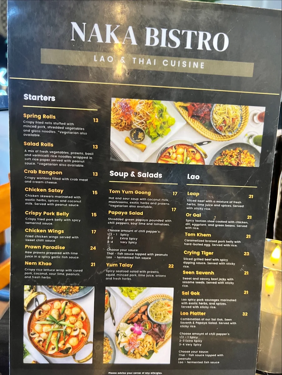 Menu, Naka Bistro Lao & Thai Cuisine