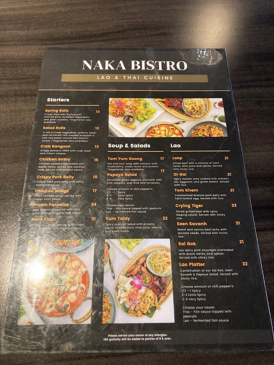 Menu, Naka Bistro Lao & Thai Cuisine