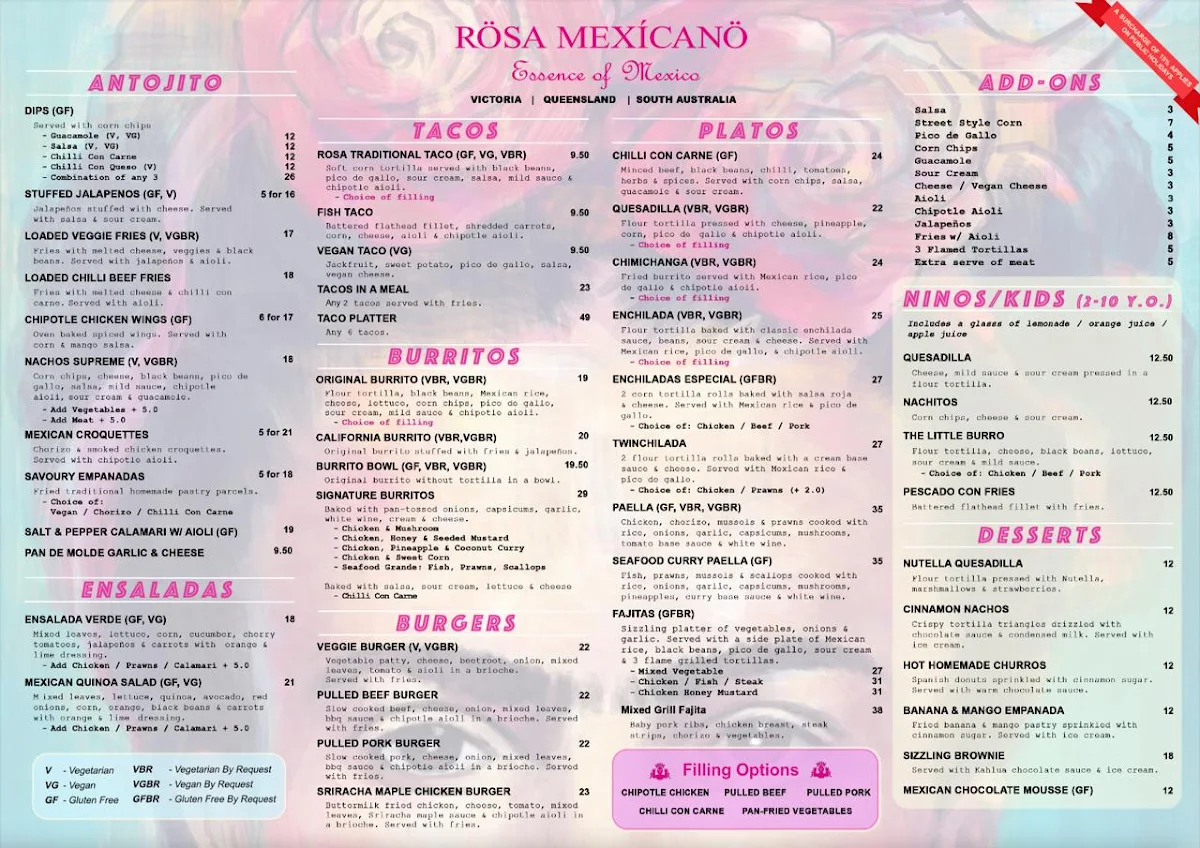 Menu, Rosa Mexicano - South Melbourne