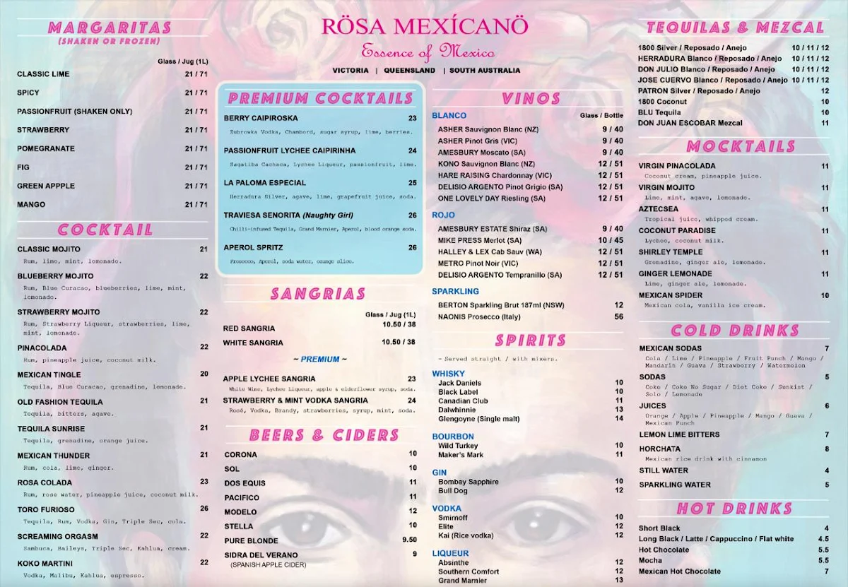 Menu, Rosa Mexicano - South Melbourne