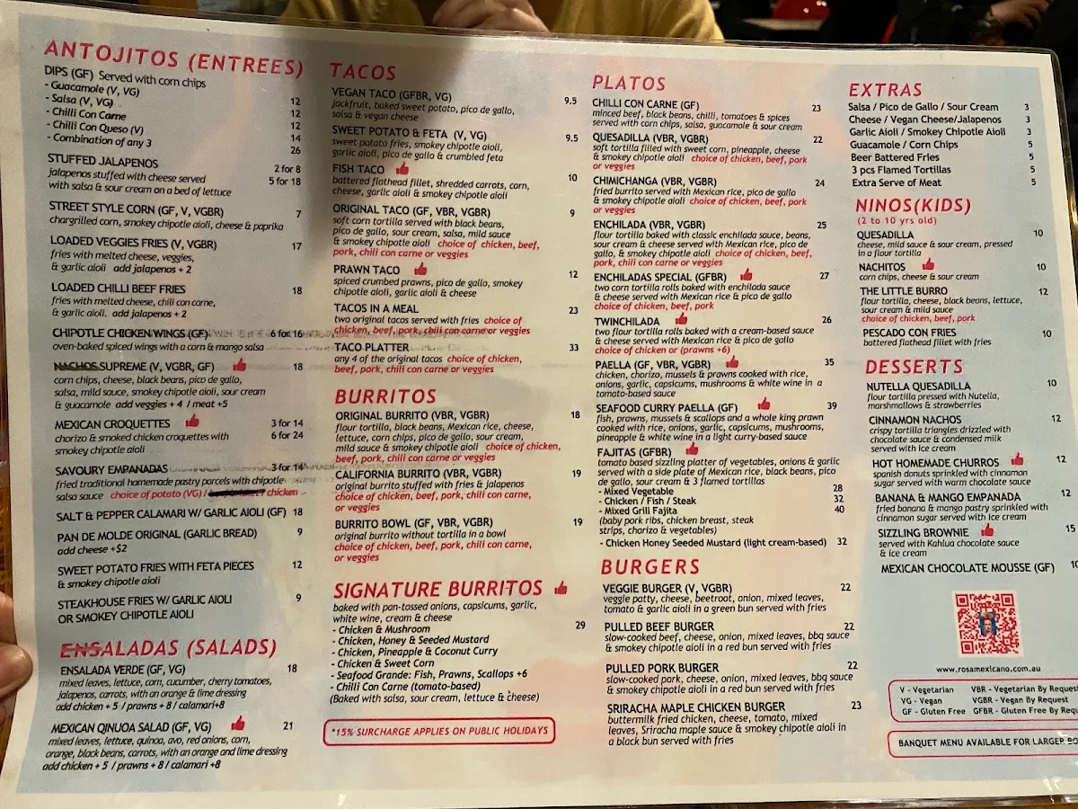 Menu, Rosa Mexicano - South Melbourne