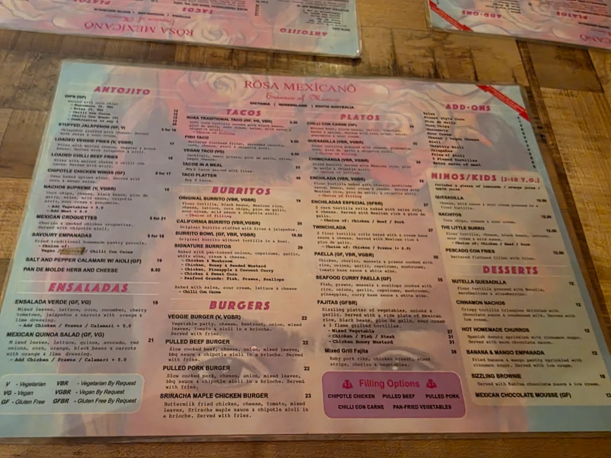 Menu, Rosa Mexicano - South Melbourne