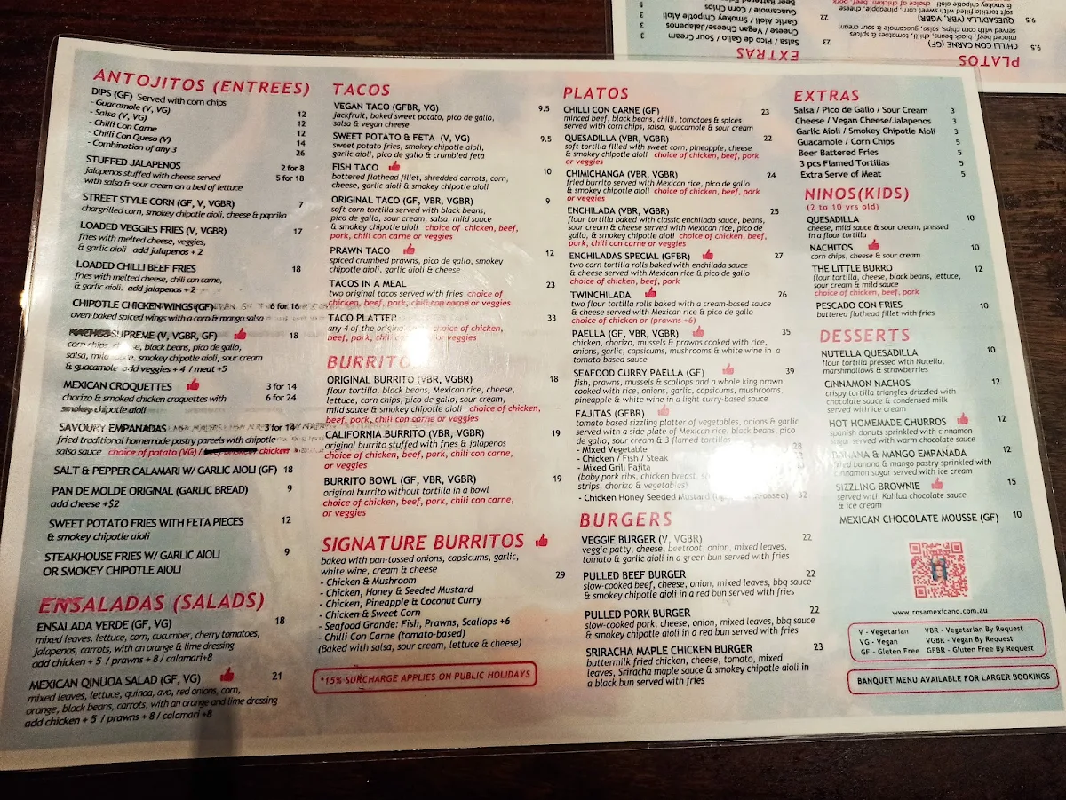 Menu, Rosa Mexicano - South Melbourne