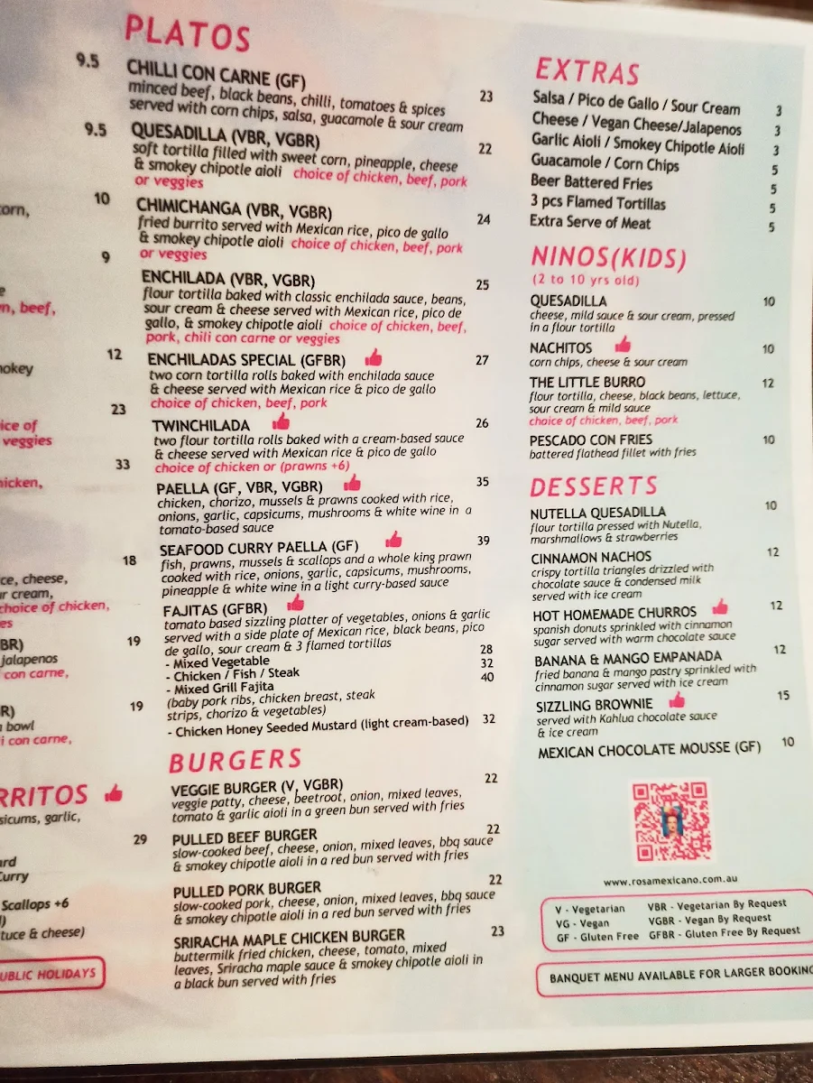 Menu, Rosa Mexicano - South Melbourne