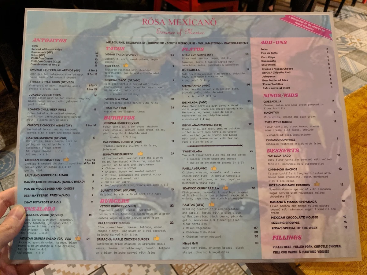 Menu, Rosa Mexicano - South Melbourne
