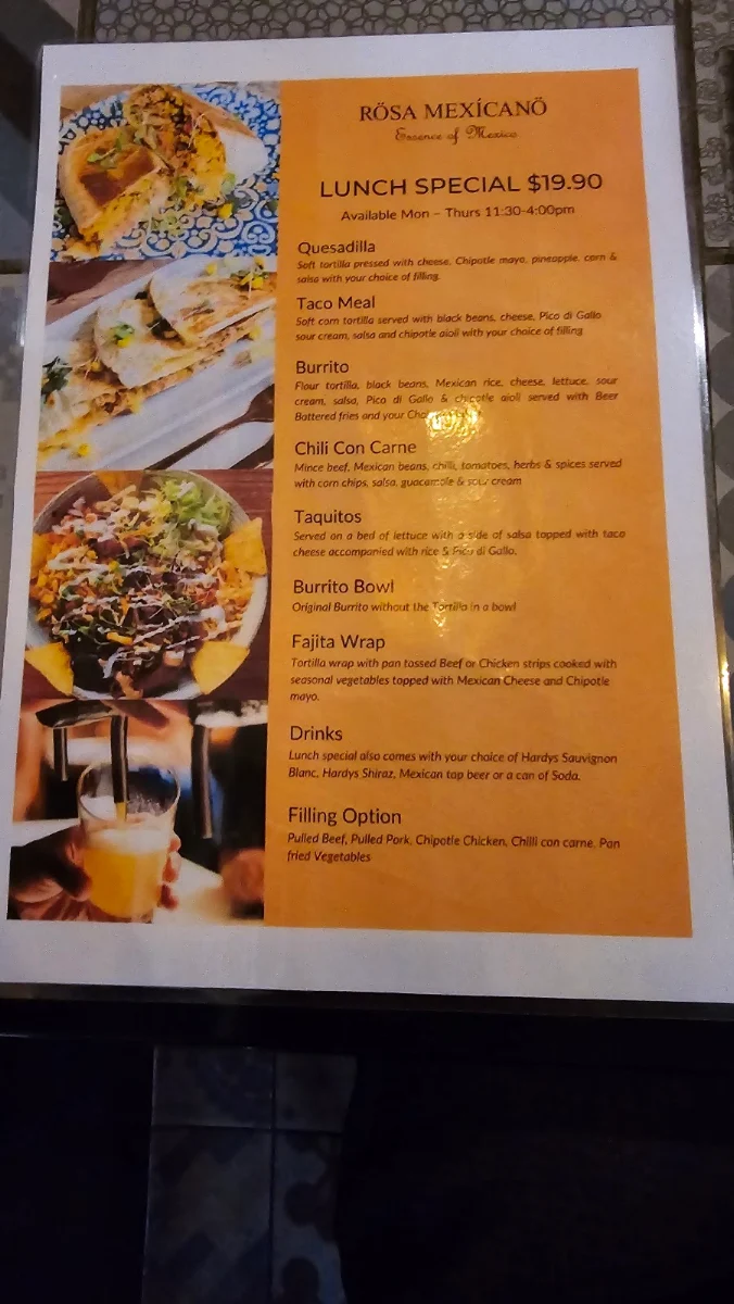 Menu, Rosa Mexicano - South Melbourne