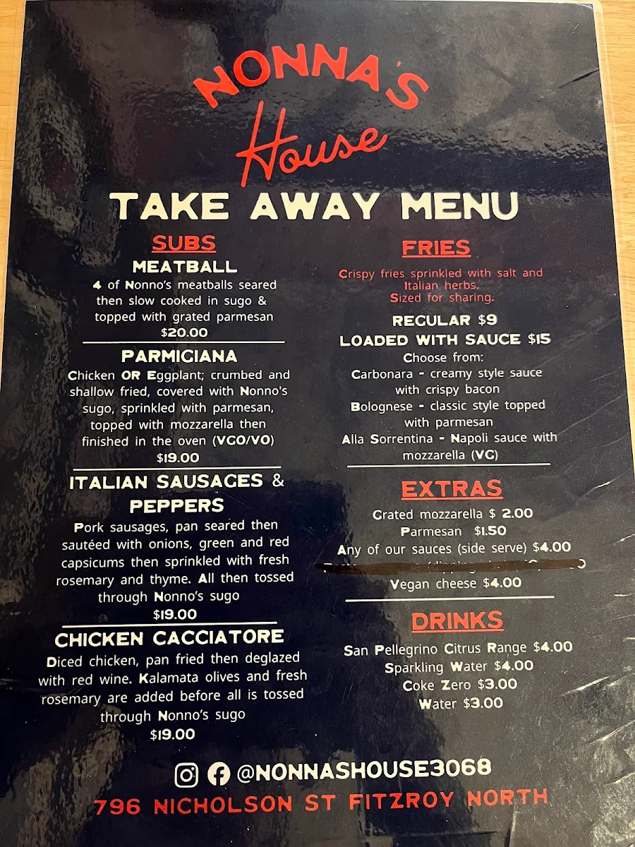 Menu, Nonna's House