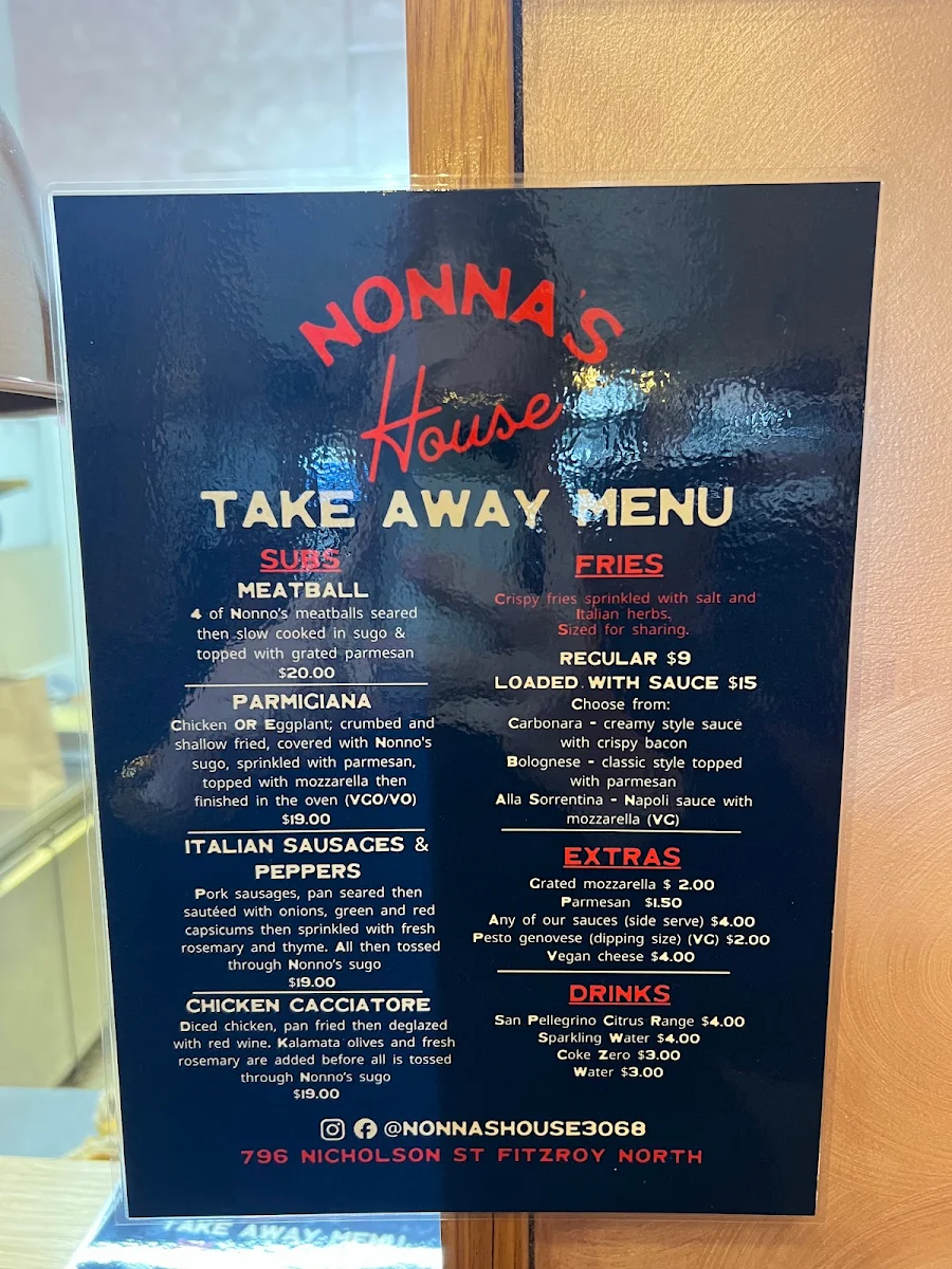 Menu, Nonna's House