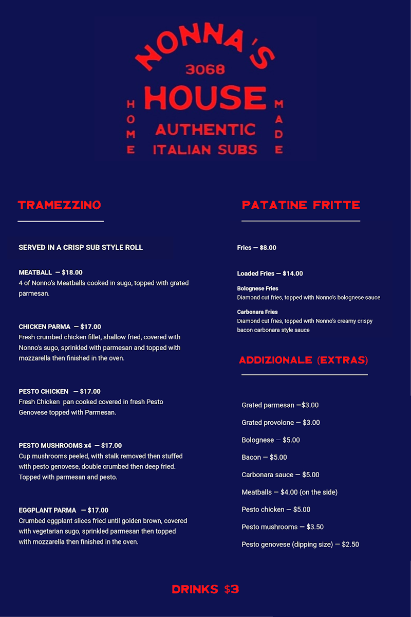 Menu, Nonna's House
