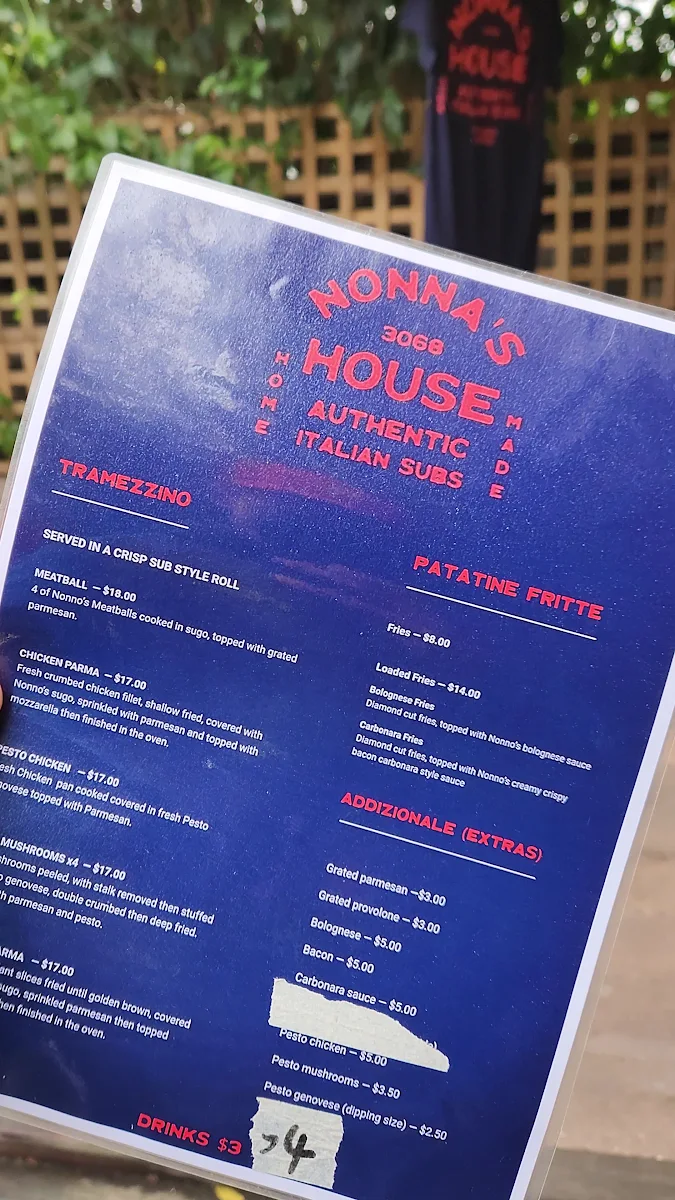 Menu, Nonna's House
