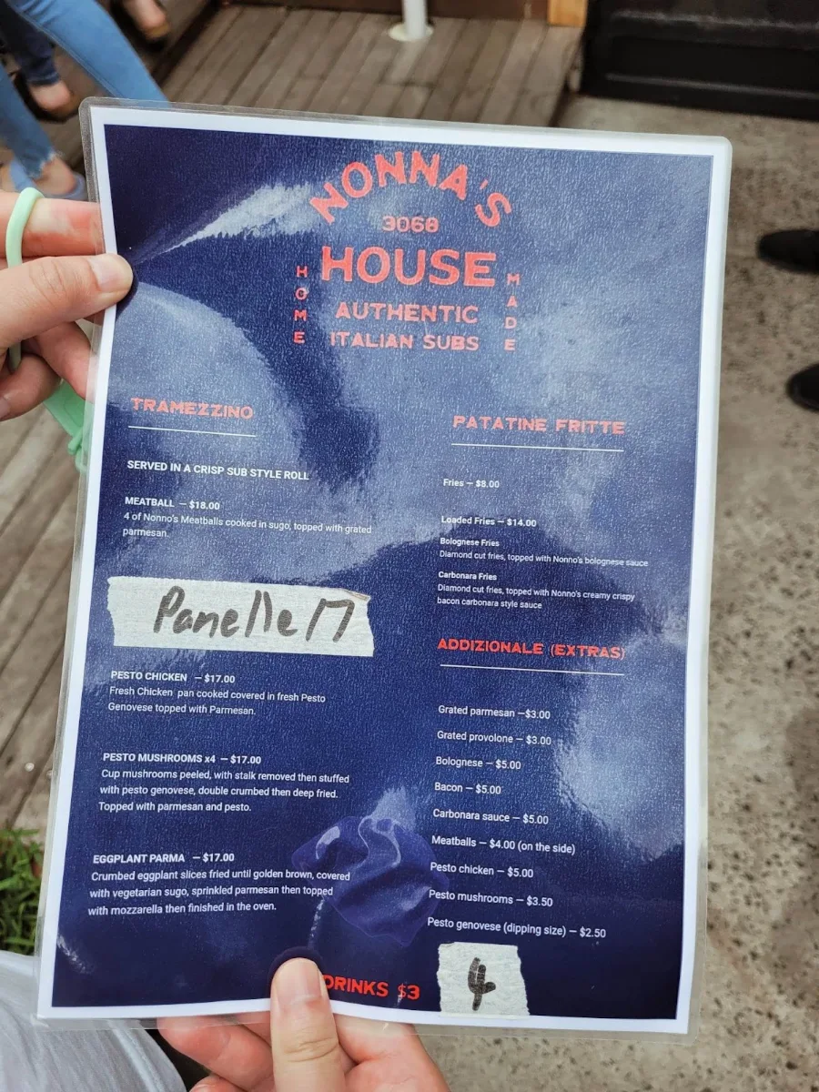 Menu, Nonna's House